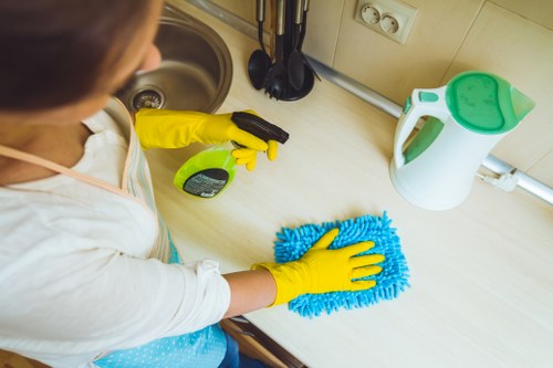 Upholstery cleaning equipment used on a fabric sofa in W13